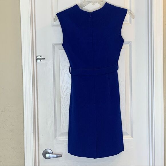 Milly Ella Sheath Dress Size 4 Blue Gold Belted Knee Length Career - Picture 11 of 11
